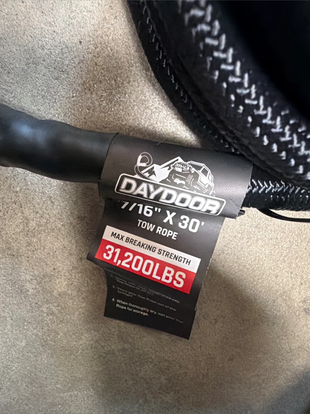 DAYDOOR 7/16" X 30' Tow Rope - 31,200 LBS Breaking Strength - photo 2
