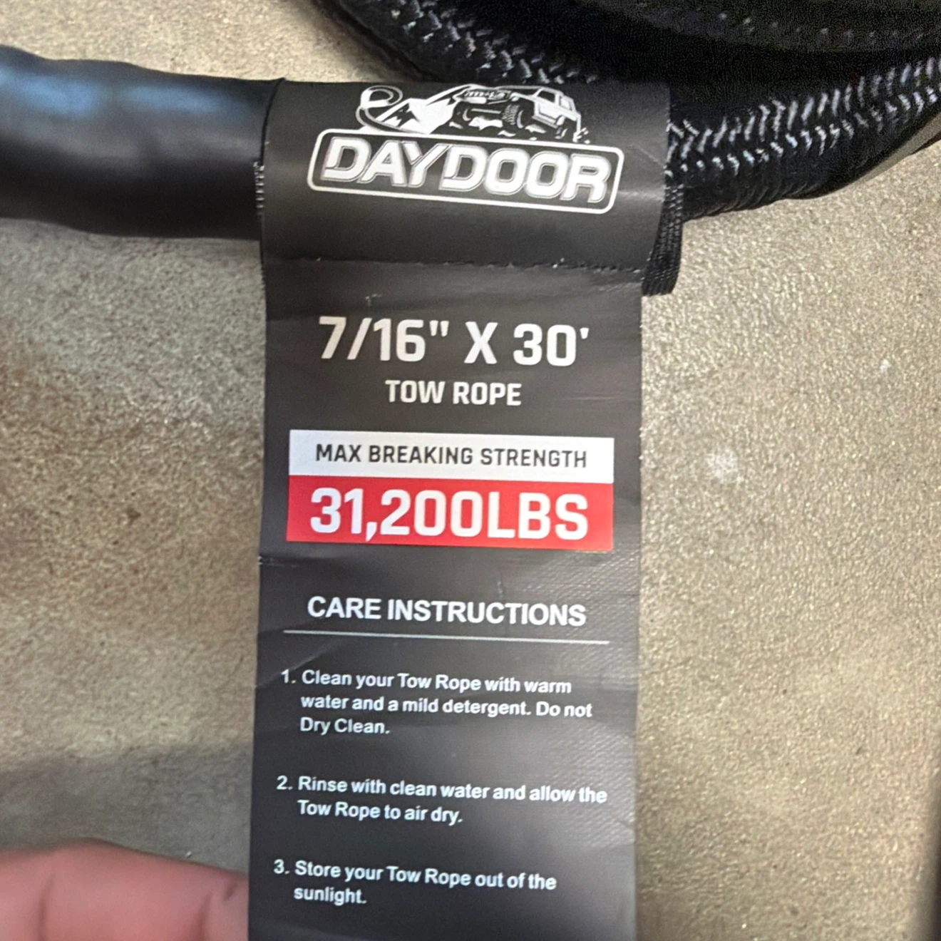 DAYDOOR 7/16" X 30' Tow Rope - 31,200 LBS Breaking Strength - photo 4