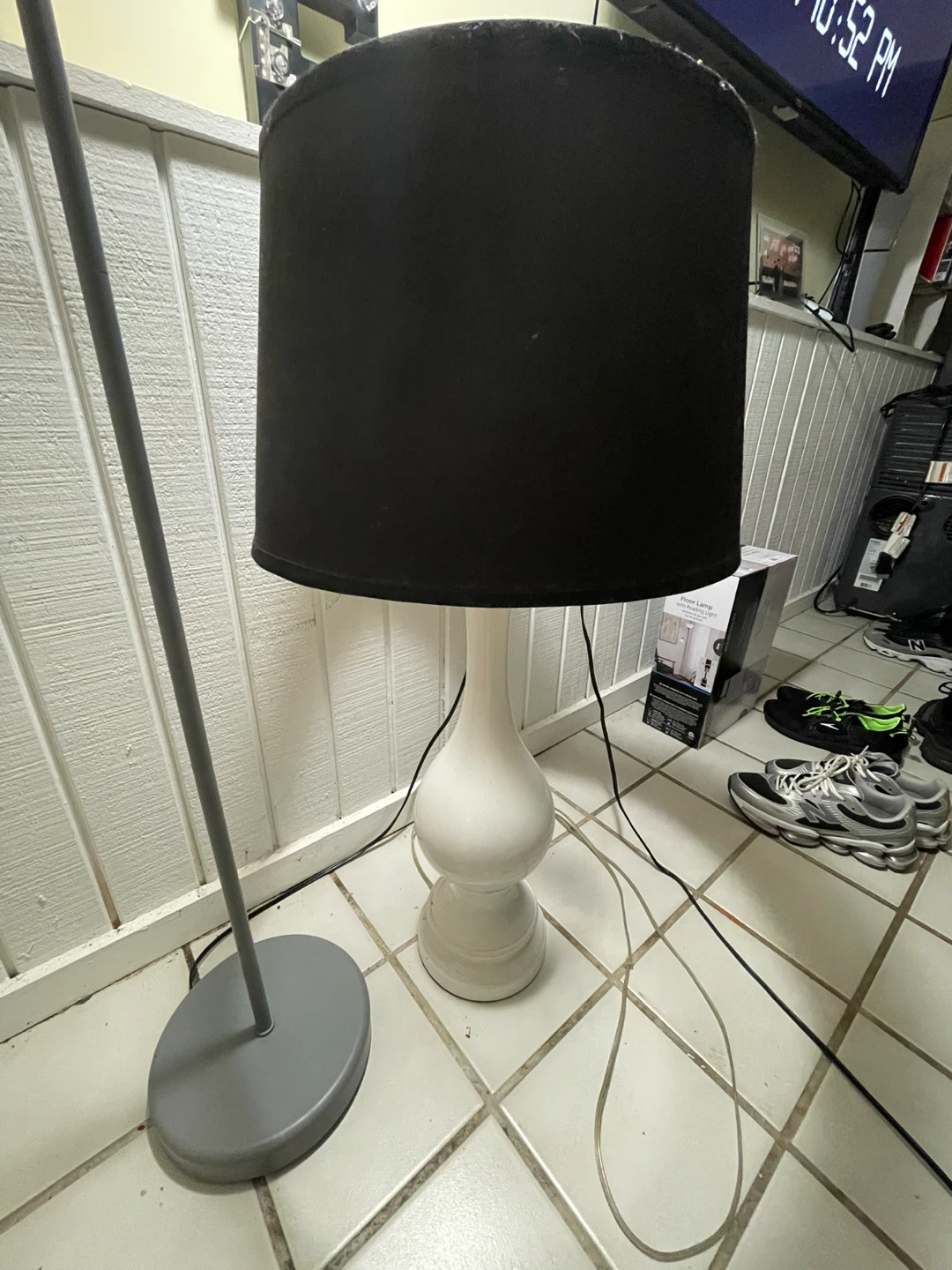 White Ceramic Table Lamp with Black Shade