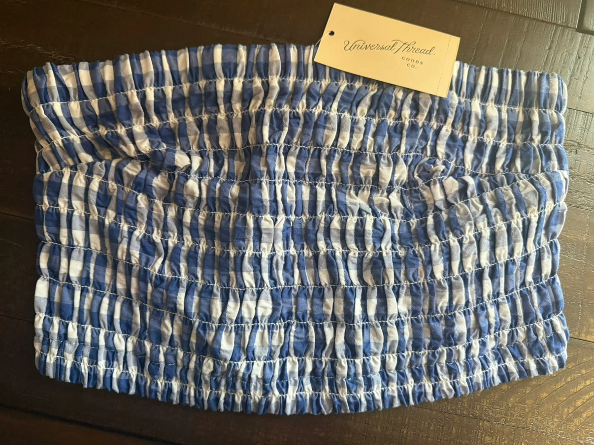 Universal Thread Blue Gingham Smocked Tube Top Size S