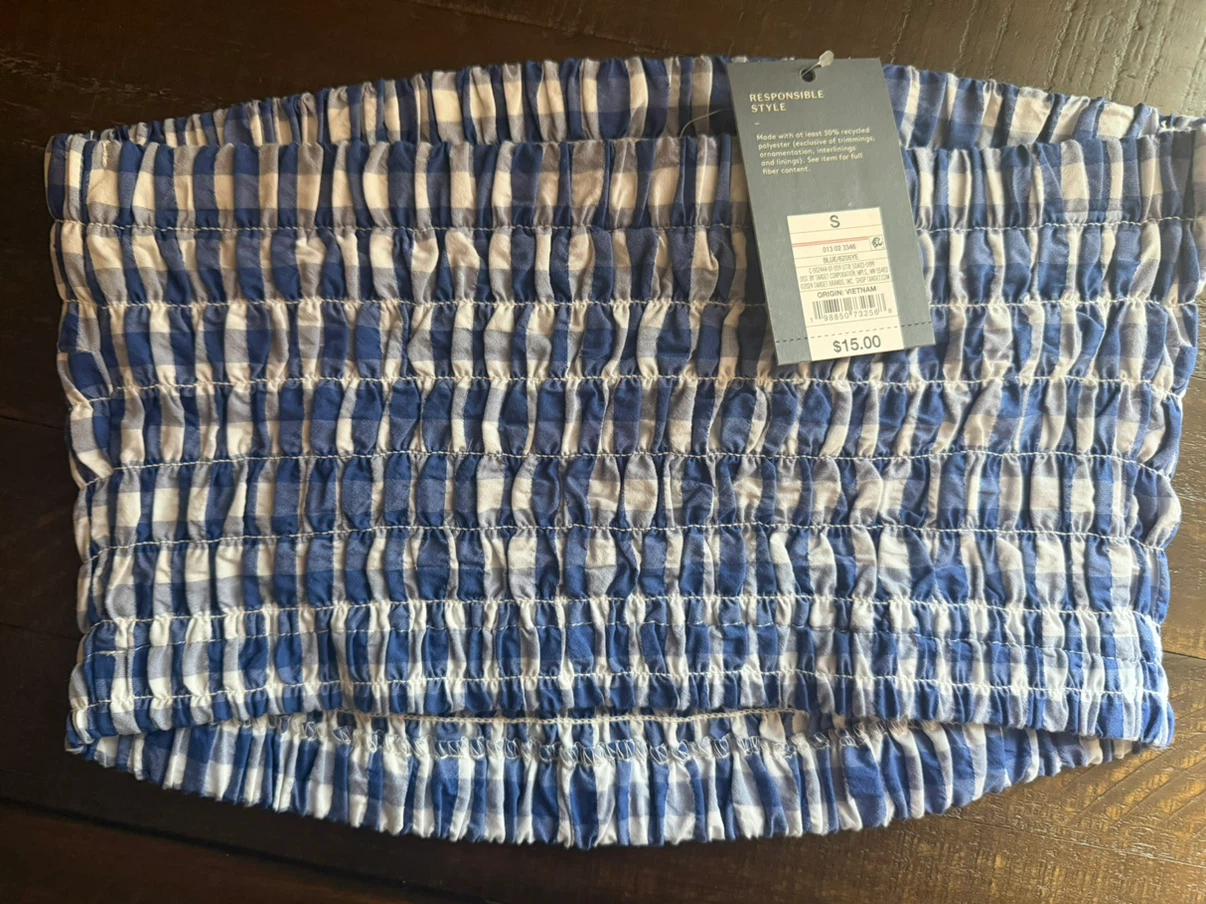 Universal Thread Blue Gingham Smocked Tube Top Size S - photo 2