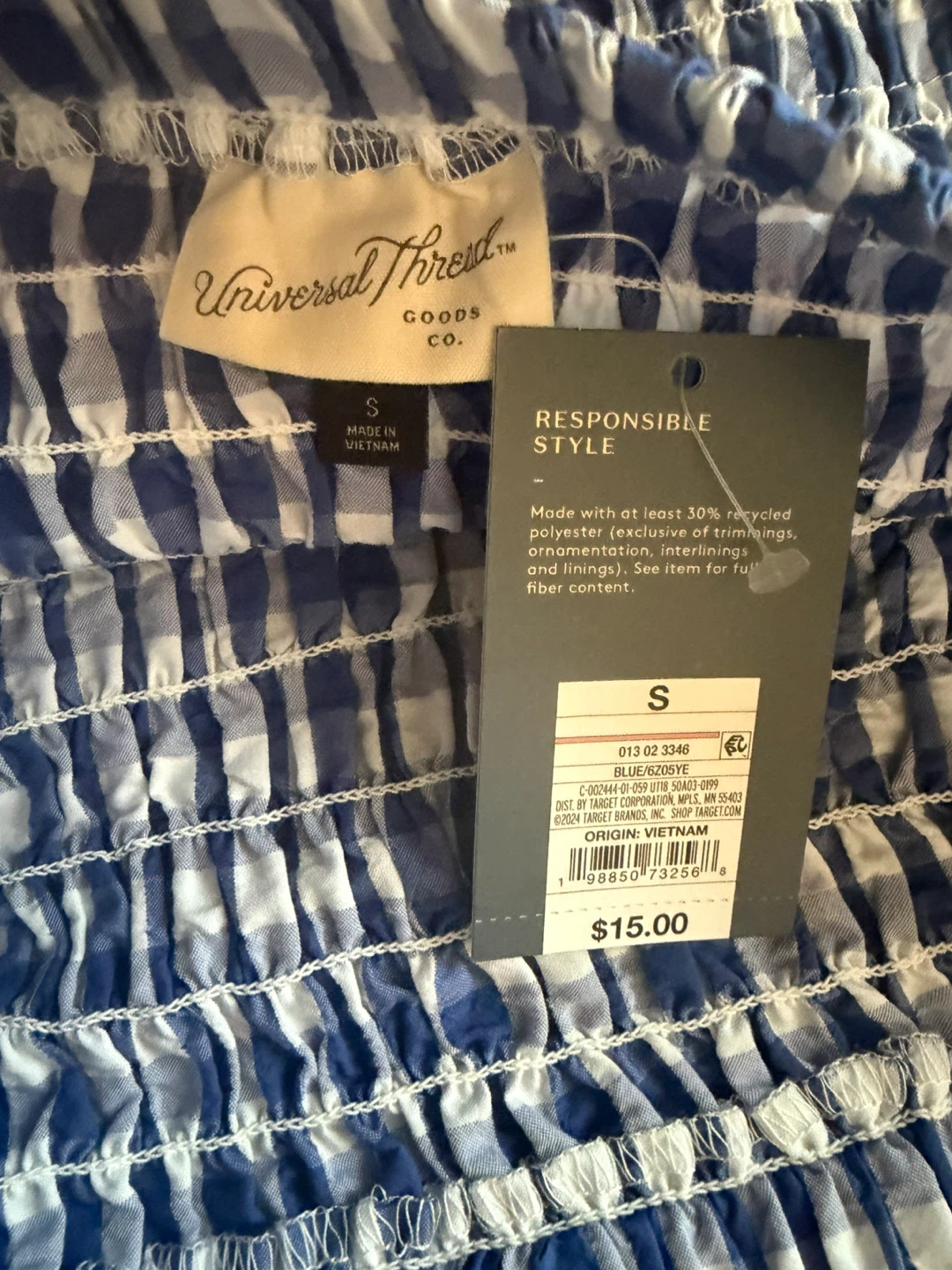 Universal Thread Blue Gingham Smocked Tube Top Size S - photo 3