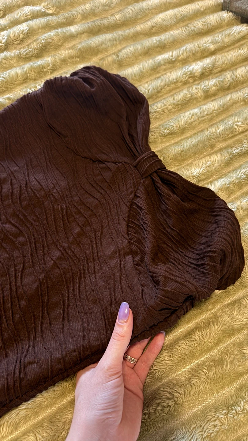 Brown Strapless Maxi Dress with Slit