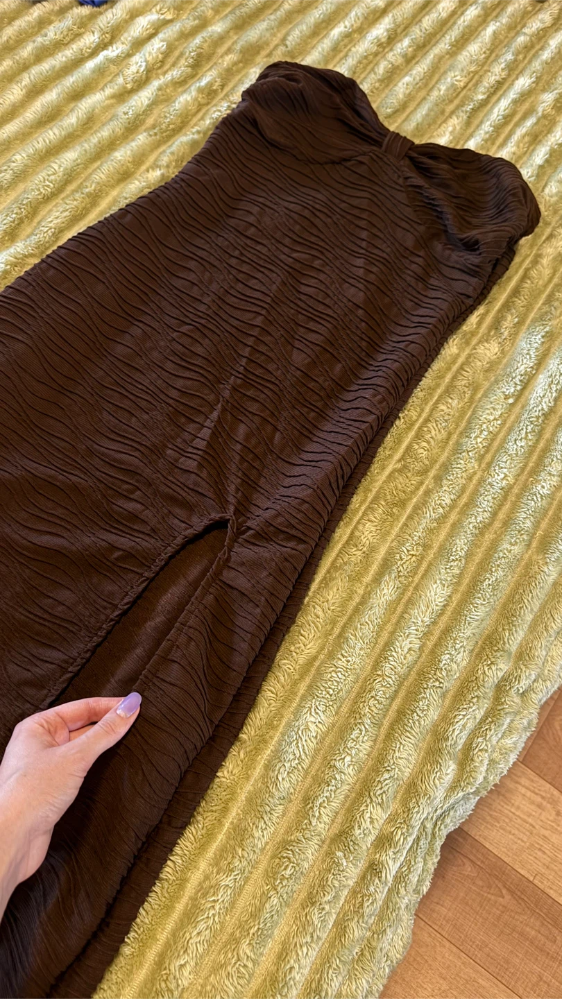 Brown Strapless Maxi Dress with Slit - photo 2