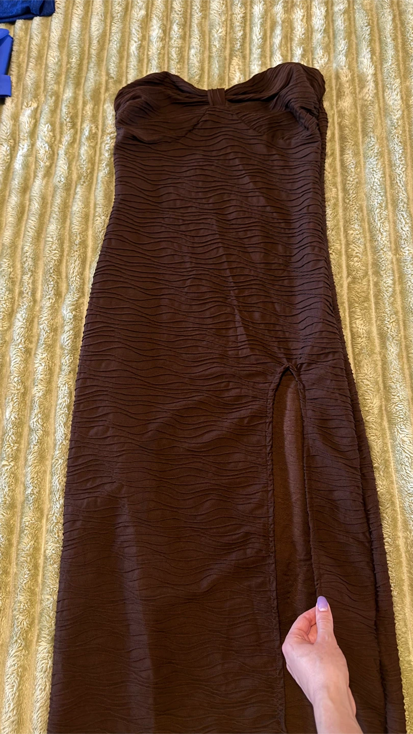 Brown Strapless Maxi Dress with Slit - photo 4