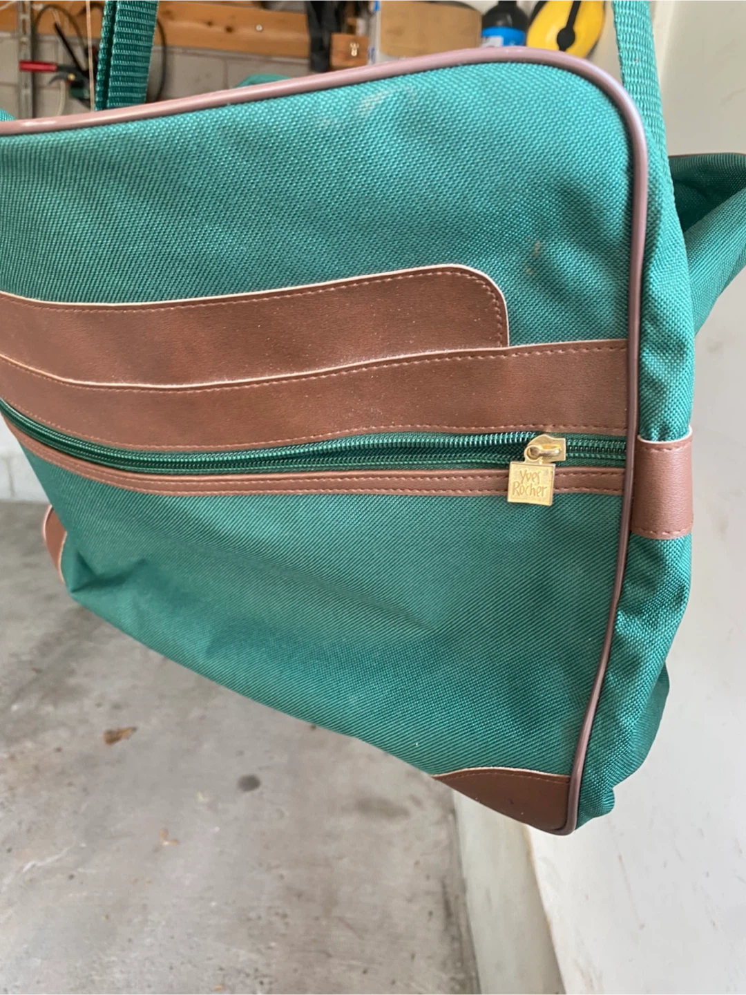 Vintage Green Duffle Bag with Brown Accents - photo 2