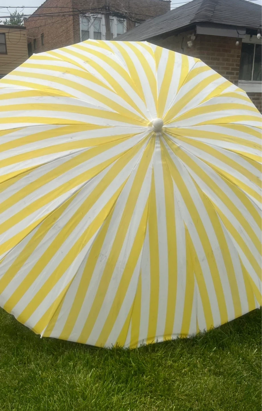 Yellow and White Striped Patio Umbrella