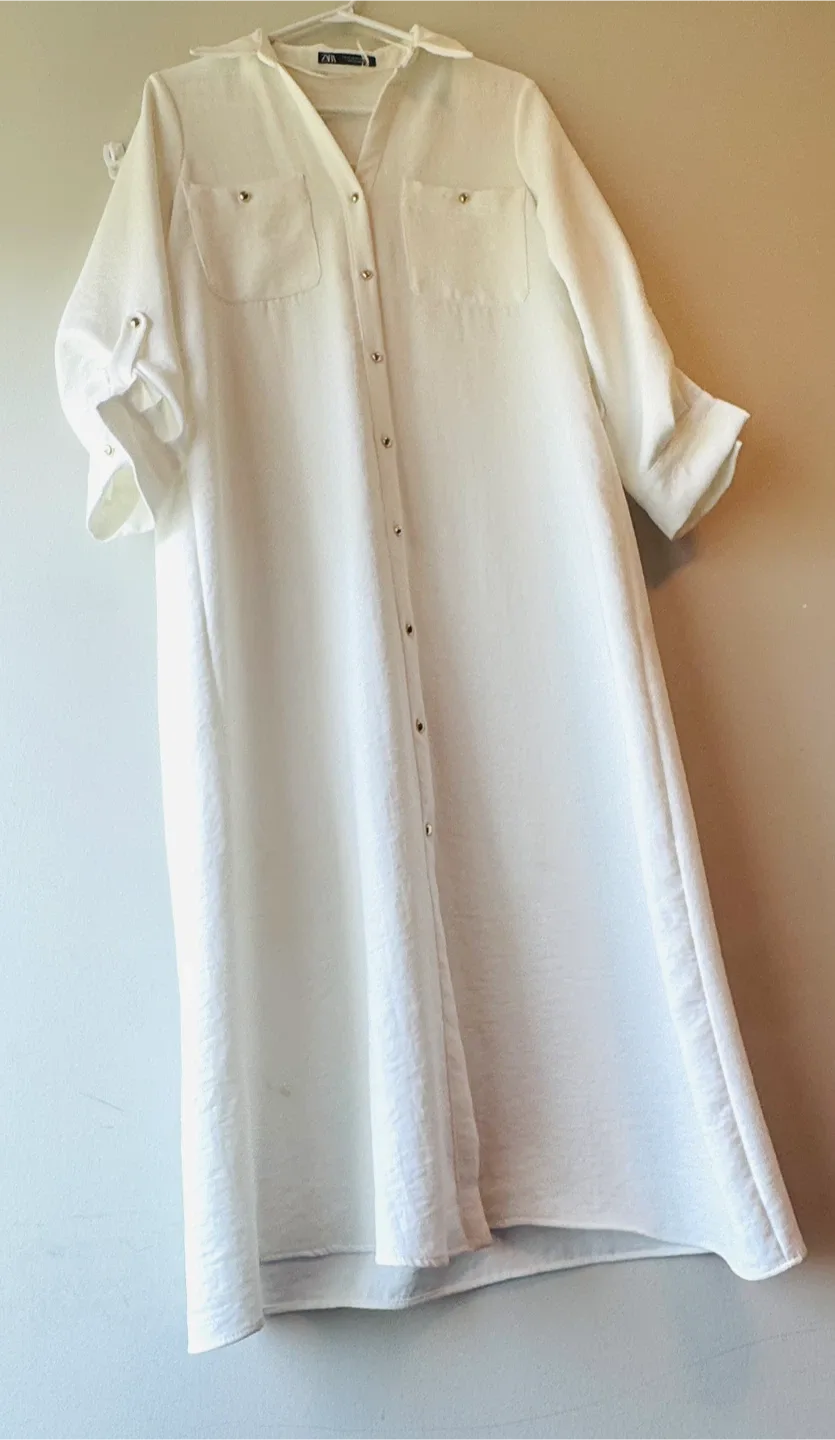 ZARA White Button-Up Maxi Dress