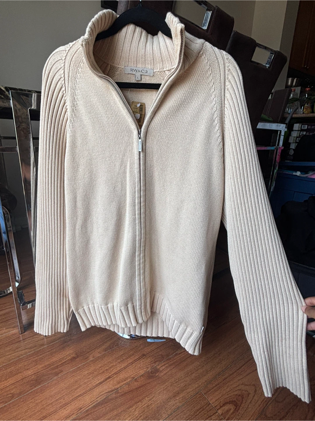 RW & CO. Beige Zip-Up Sweater