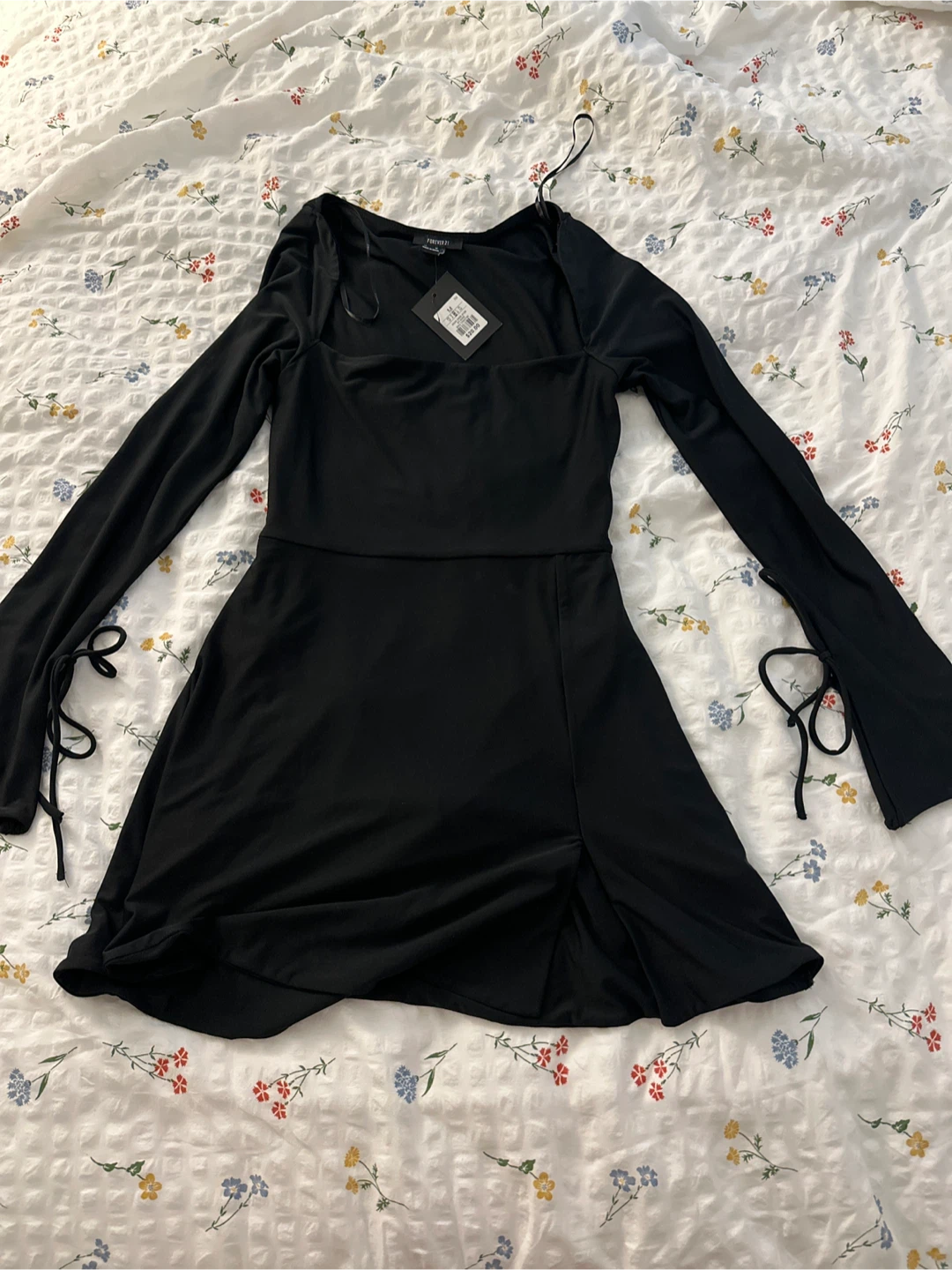 Forever 21 Black Long Sleeve Square Neck Mini Dress