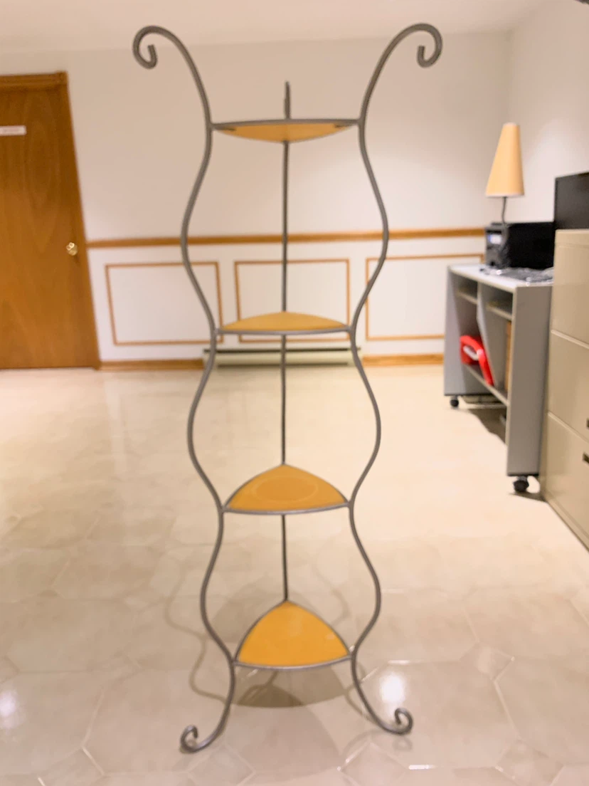 Ornate Metal & Yellow Tiered Shelf Stand