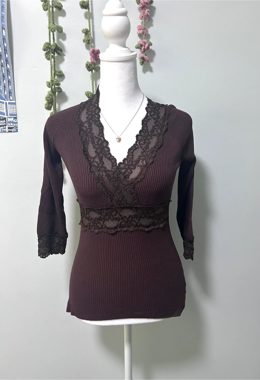 Urban Behaviour Collection Brown Lace Trim Top S