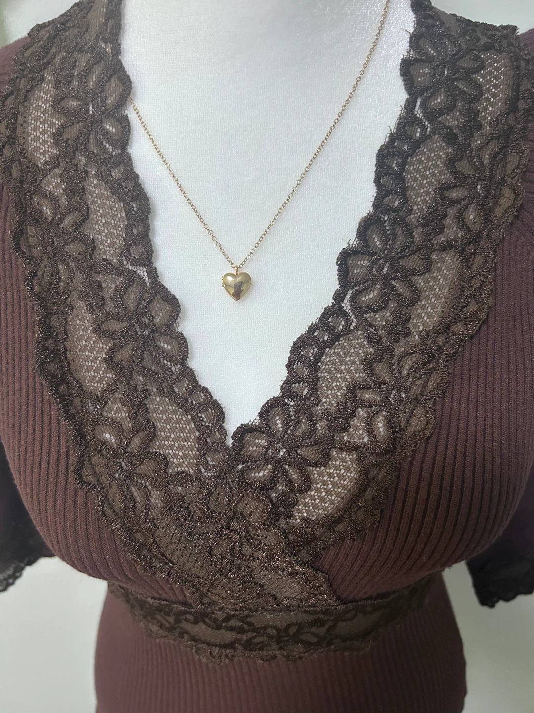 Urban Behaviour Collection Brown Lace Trim Top S - photo 3