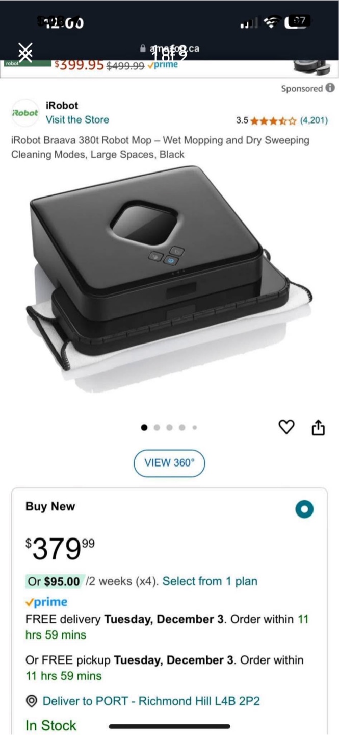 RSP379$ iRobot Braava 380t Robot Mop