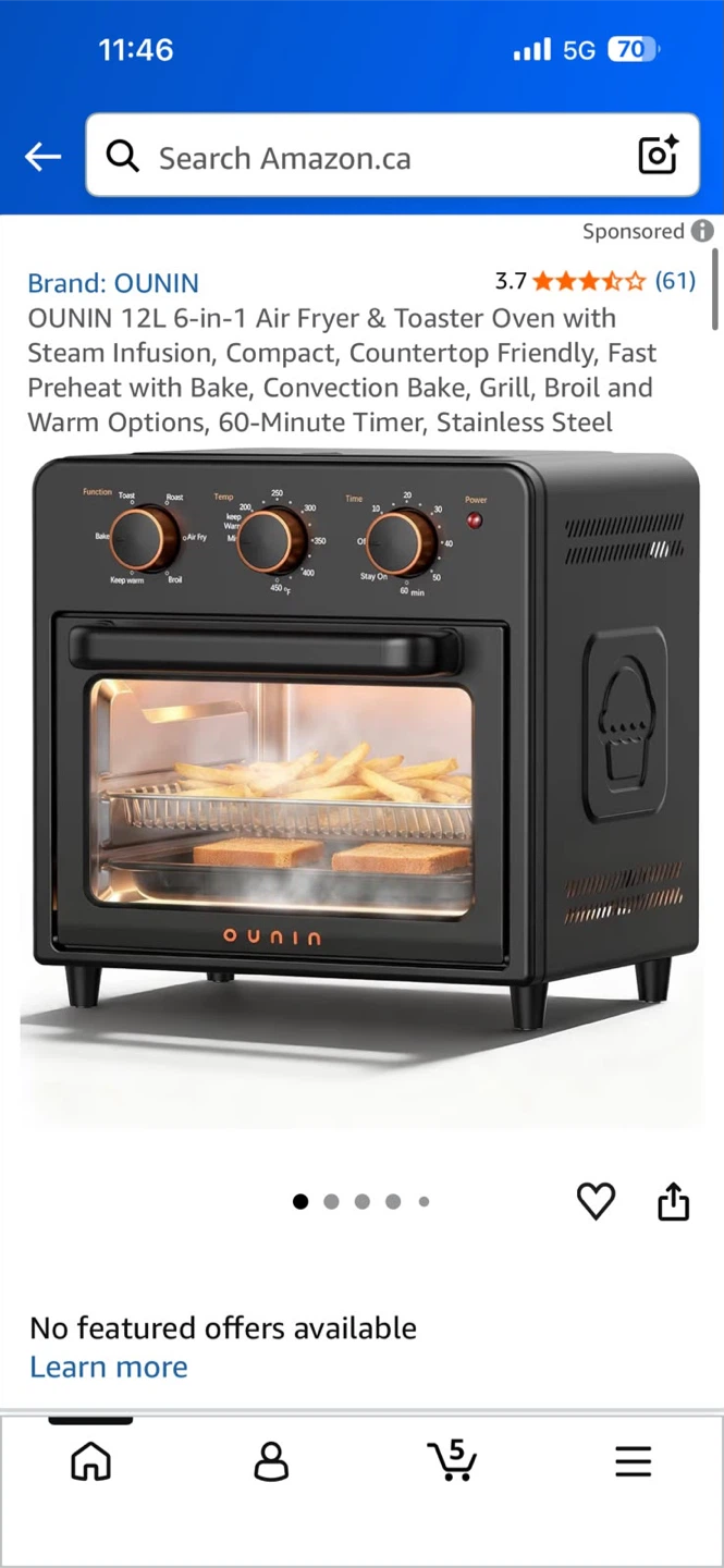 OUNIN 12L 6-in-1 Air Fryer & Toaster Oven