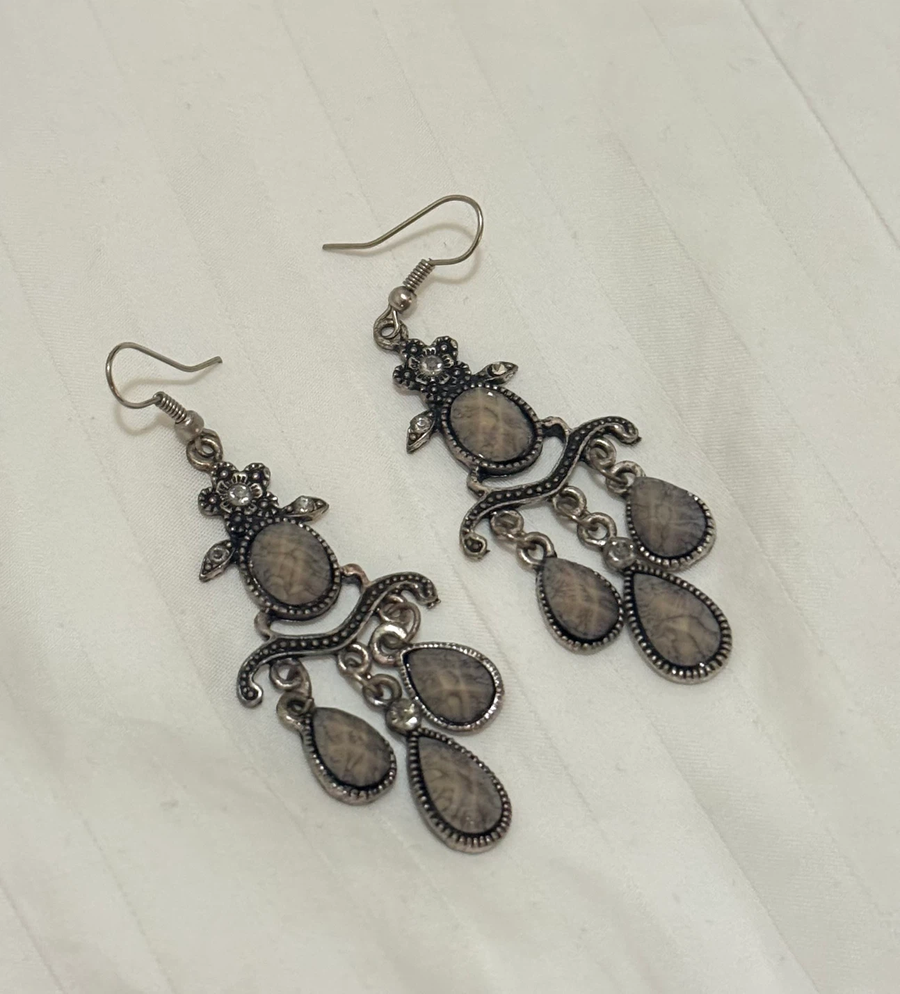 Chandelier Earrings with Grey Stones