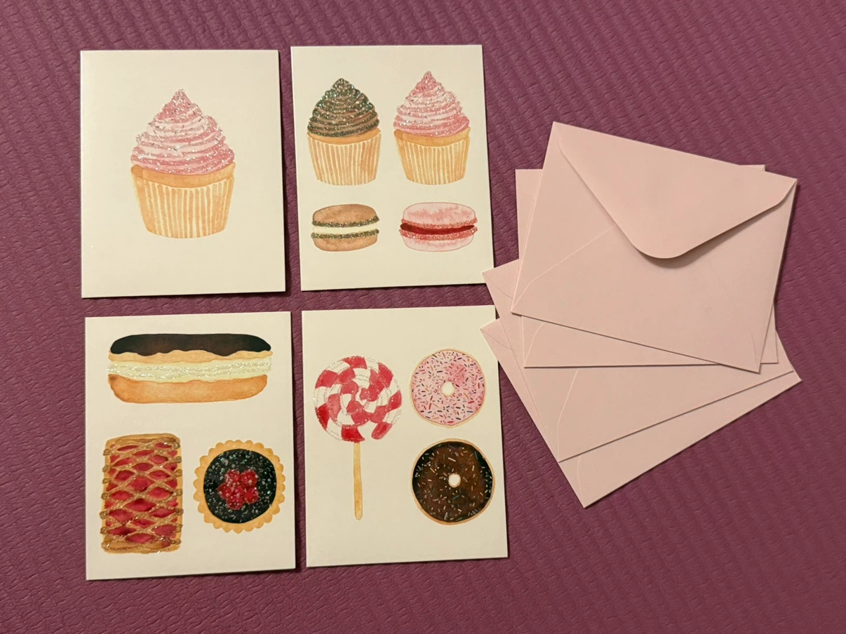Set of 4 Sweet Treat Greeting Cards with Envelopes