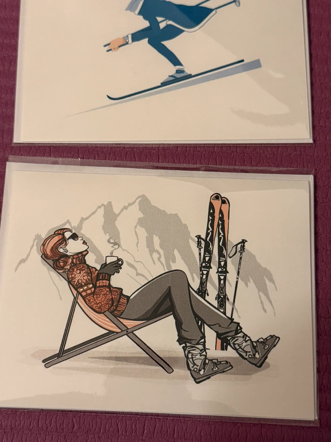 Set of 3 Skiing Art Cards