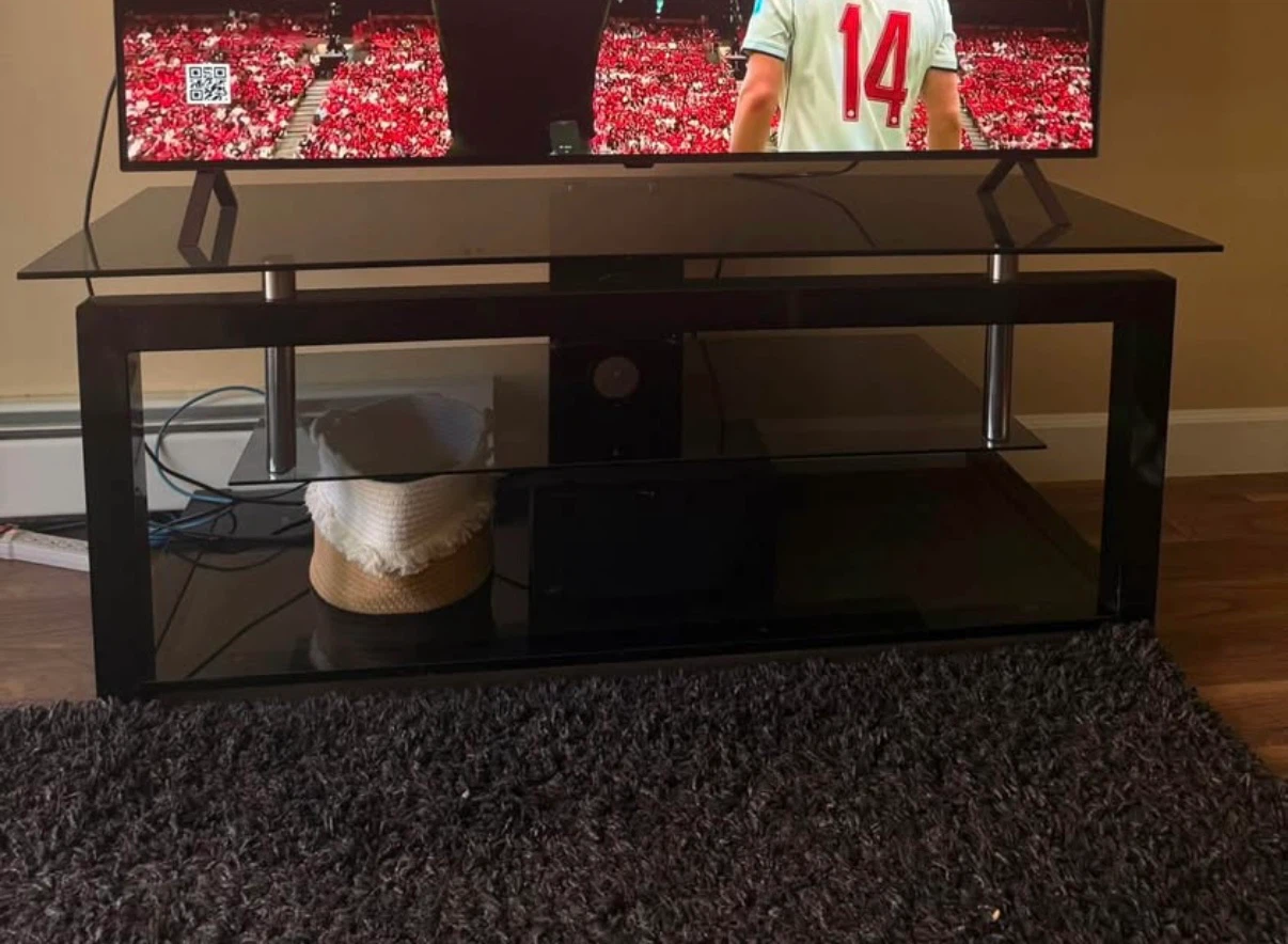Black Glass TV Stand with Shelves