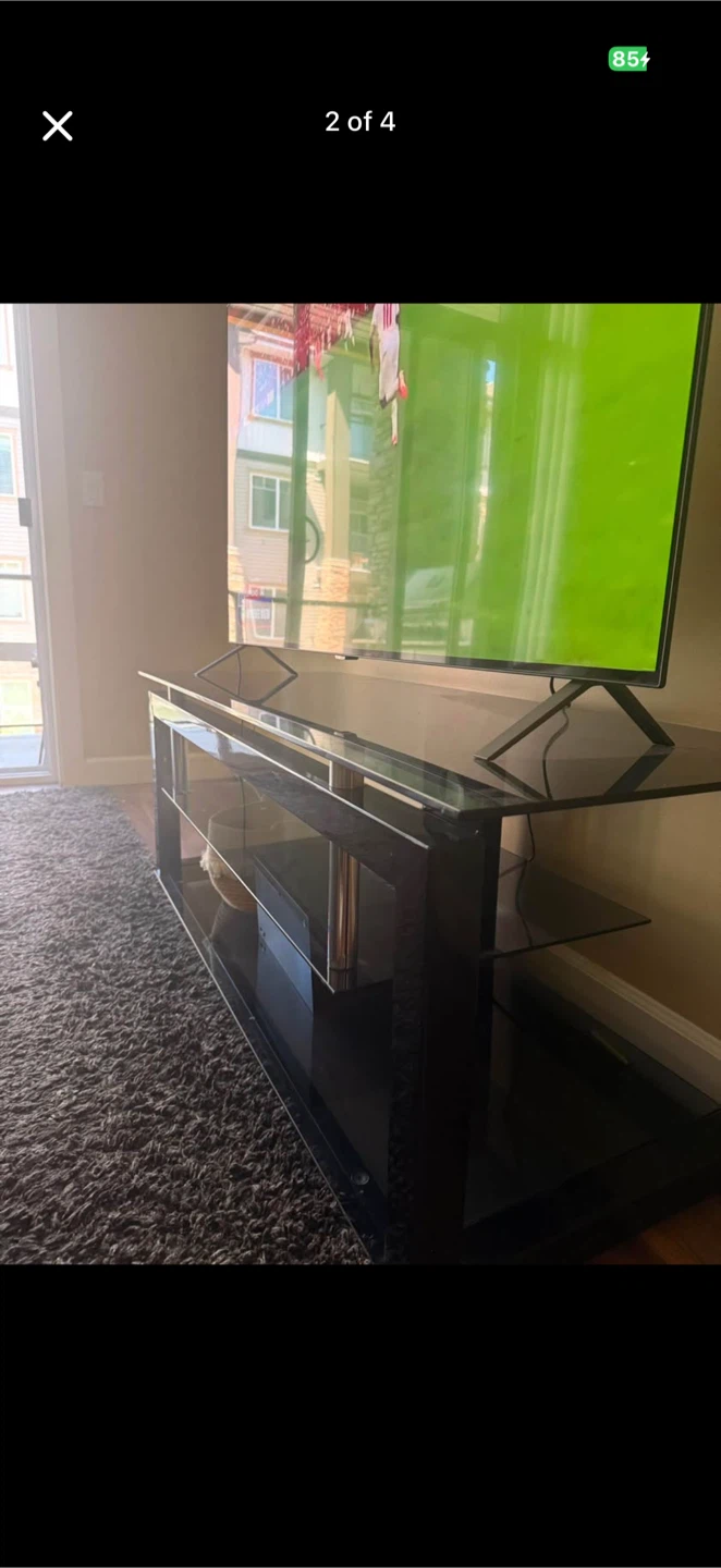 Black Glass TV Stand with Shelves - photo 2