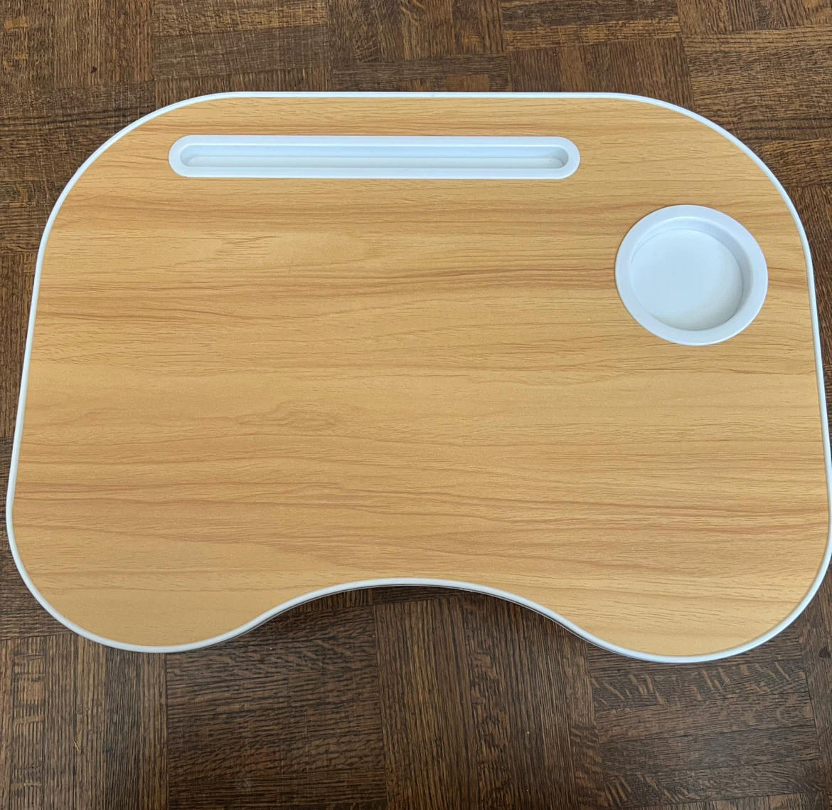 White Wood Grain Lap Desk with Cup Holder