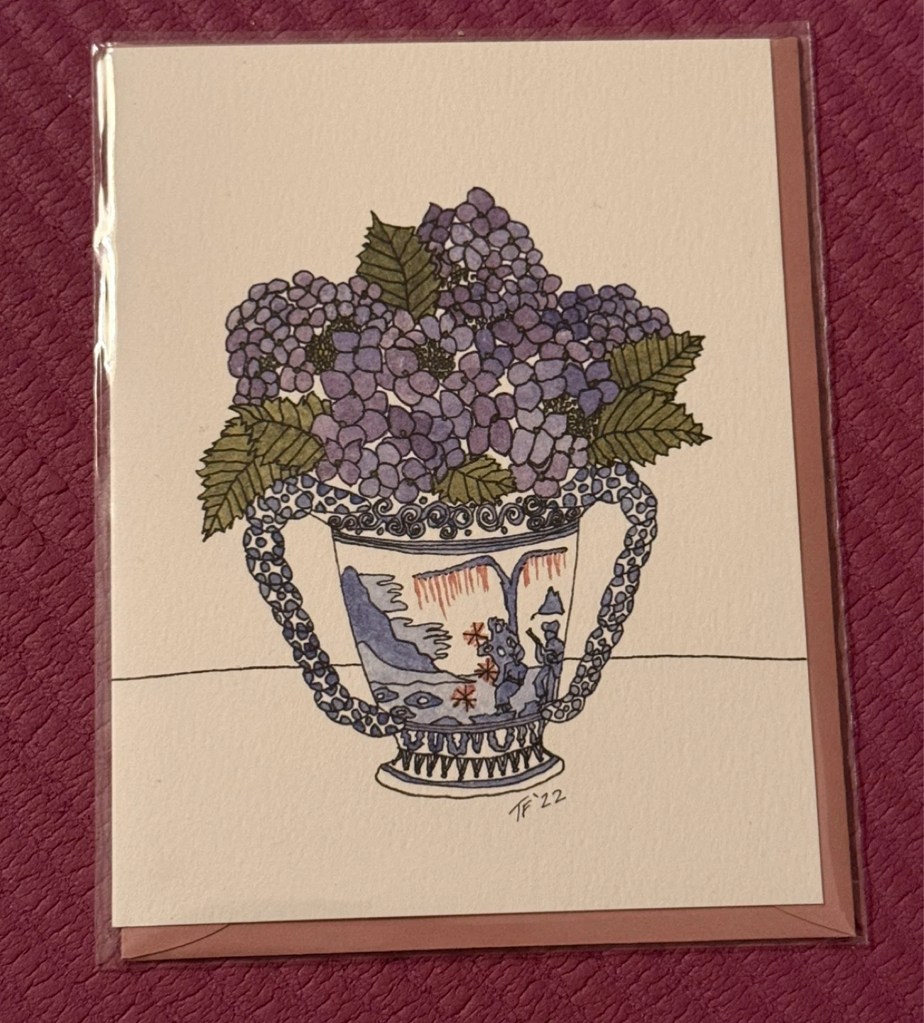 Toute Petite "Imari Urn with Blue Hydrangeas" Greeting Card