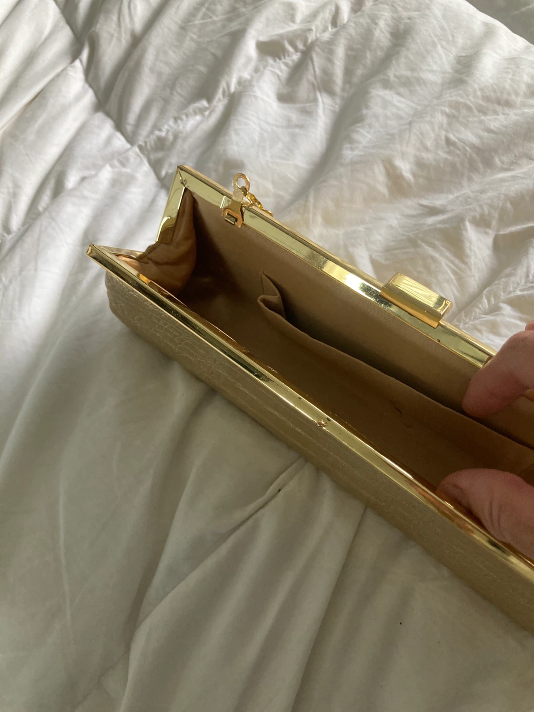 Gold Croc-Embossed Clutch with Chain - photo 2