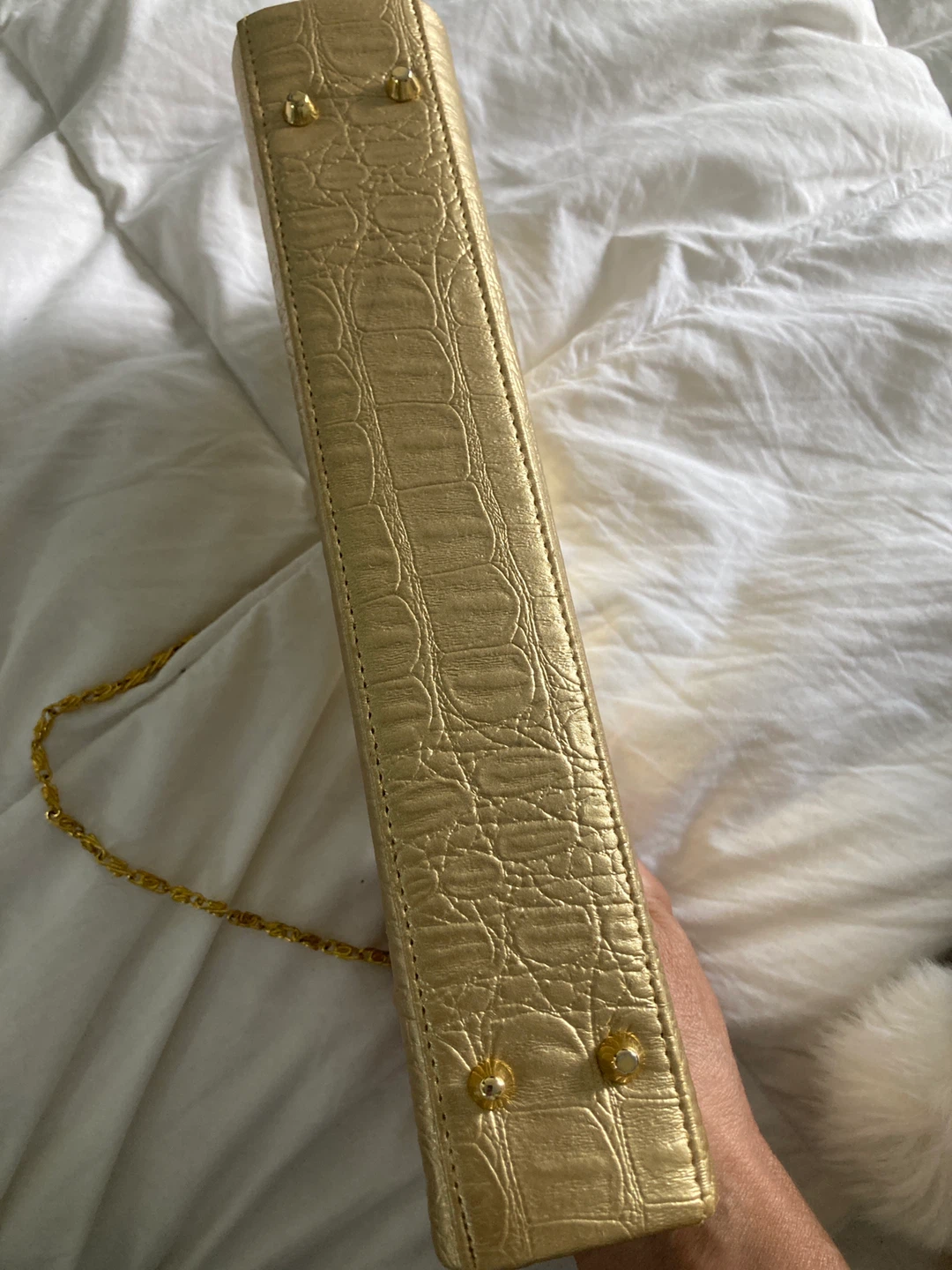 Gold Croc-Embossed Clutch with Chain - photo 3