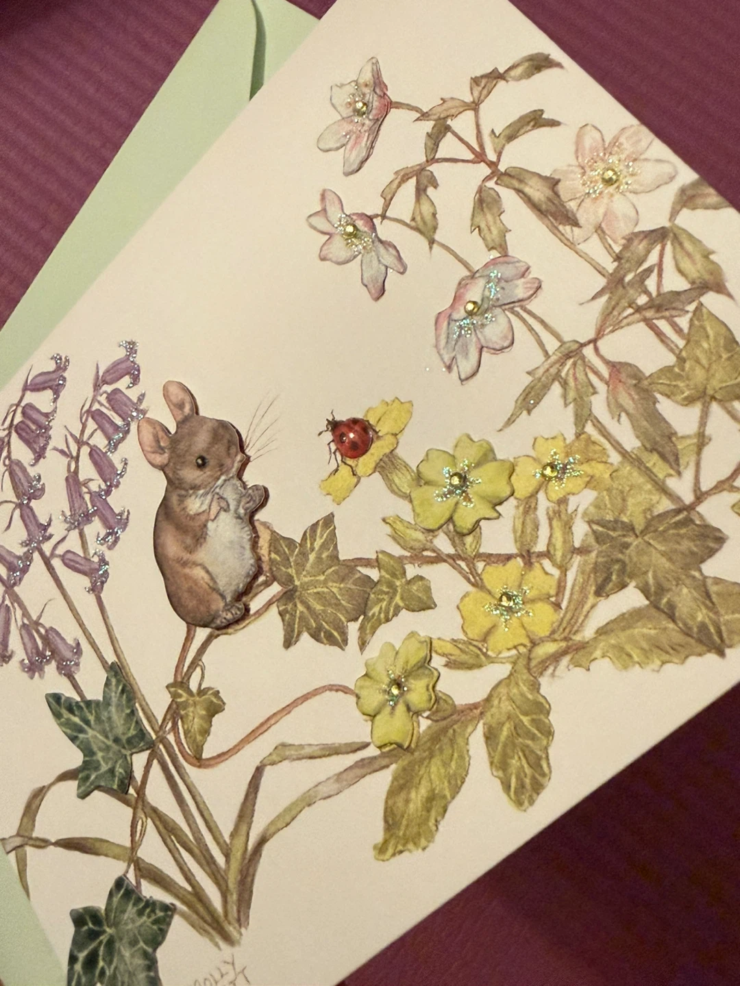 Molly Brett Mouse and Flowers Greeting Card with Envelope - photo 2