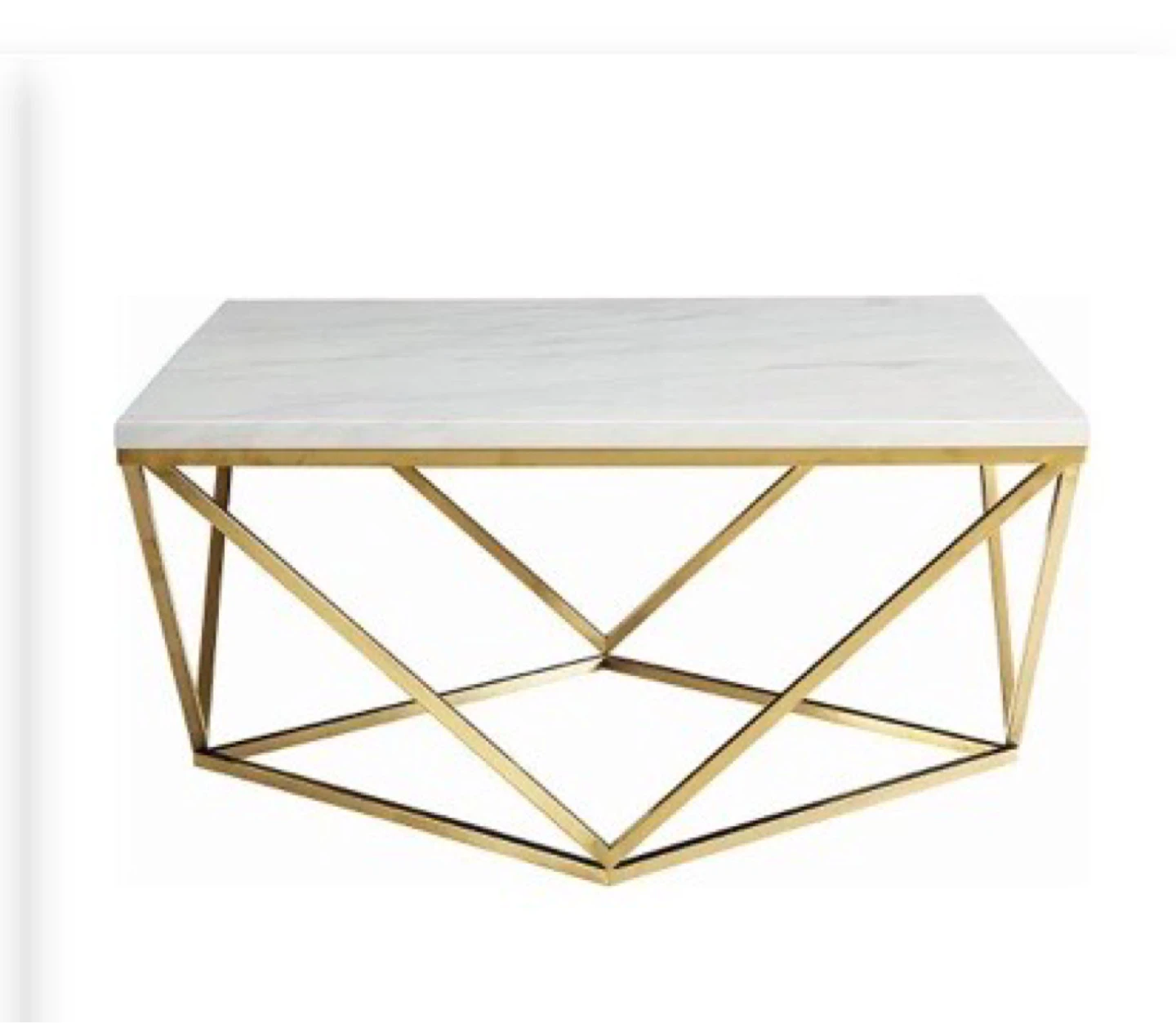 Marble Top Coffee Table with Gold Geometric Base