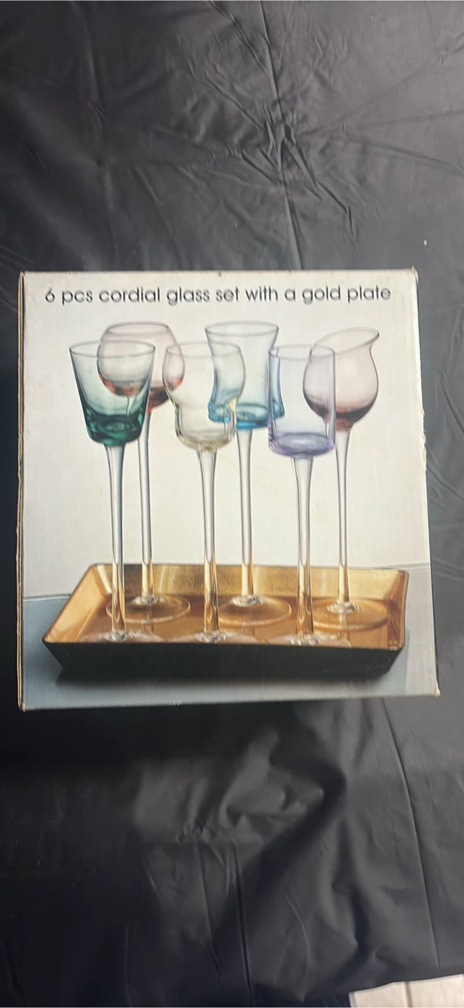 6 Piece Cordial Glass Set with Gold Plate