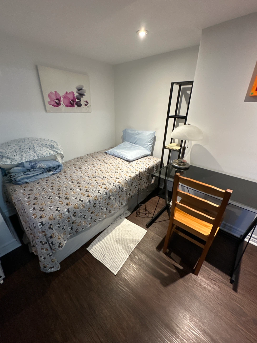 All in one Single bed, Glass top desk with black metal frame
