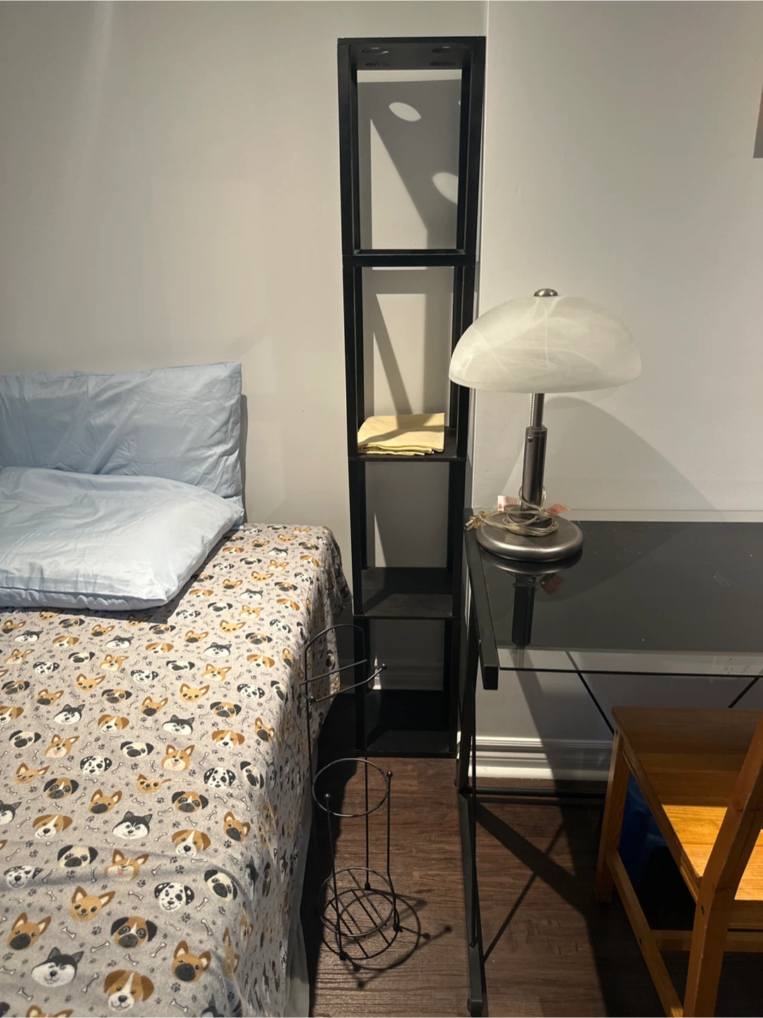 All in one Single bed, Glass top desk with black metal frame - photo 2