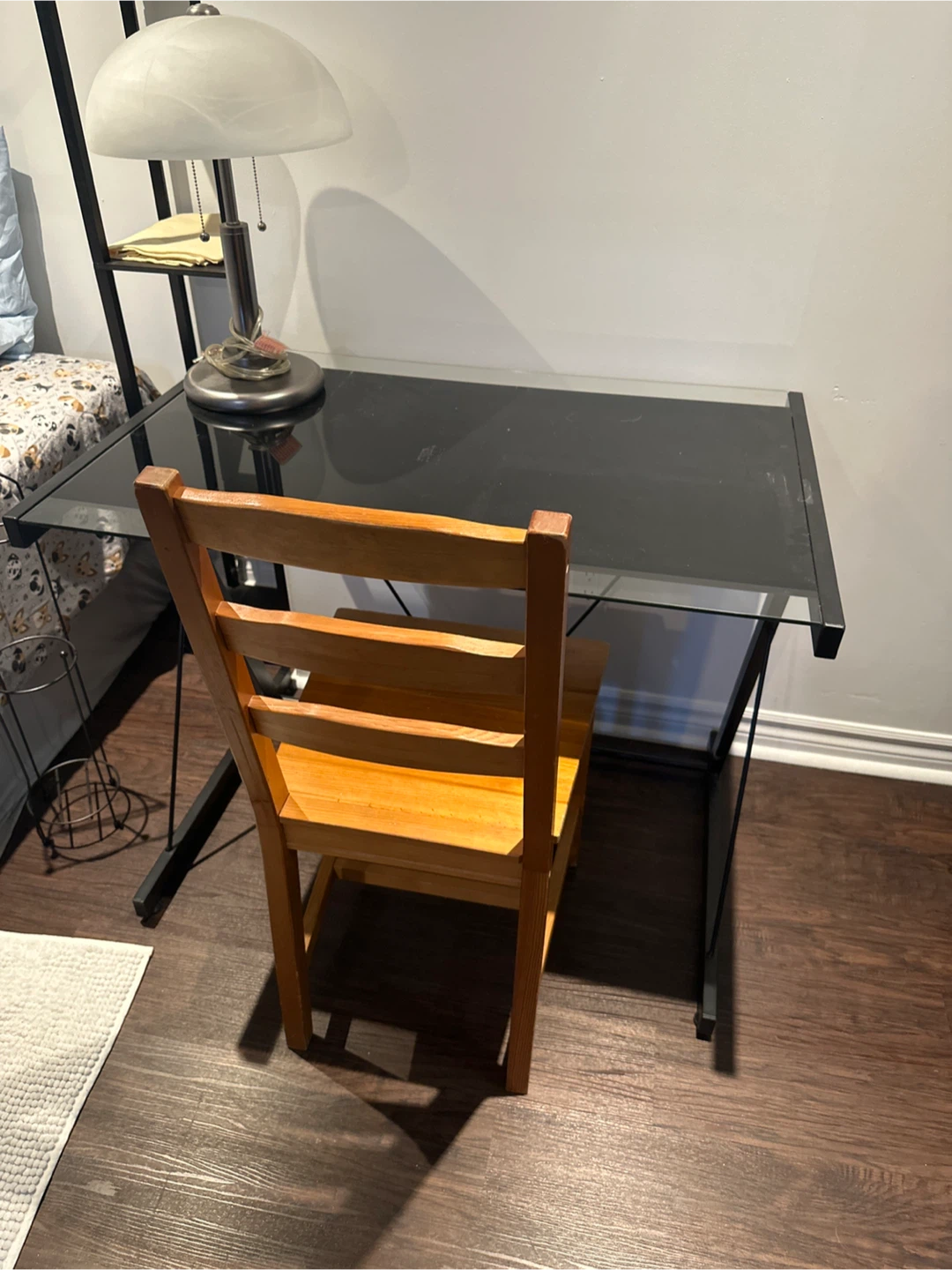 All in one Single bed, Glass top desk with black metal frame - photo 3