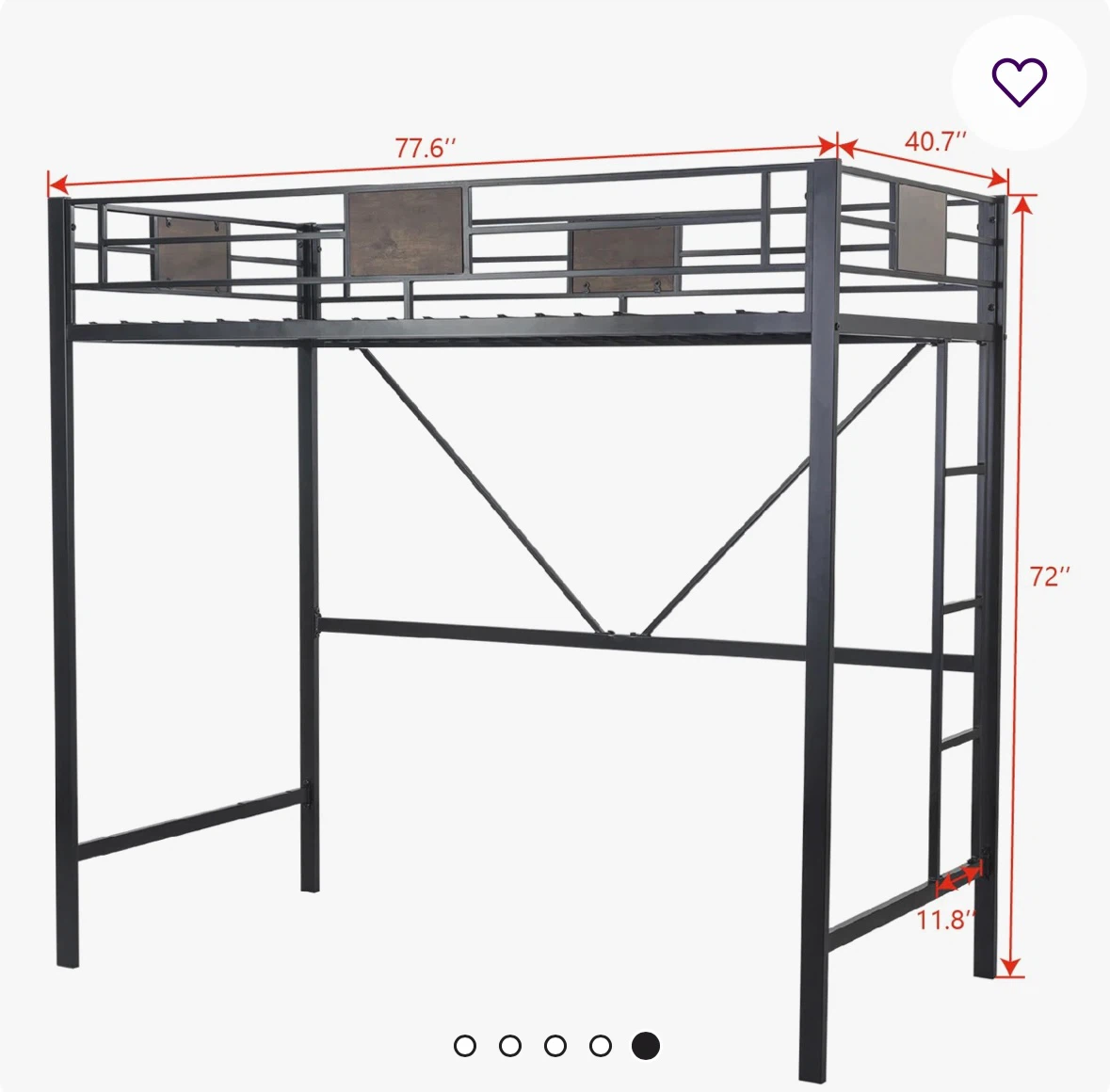 Black Metal Loft Bed with Mattress
