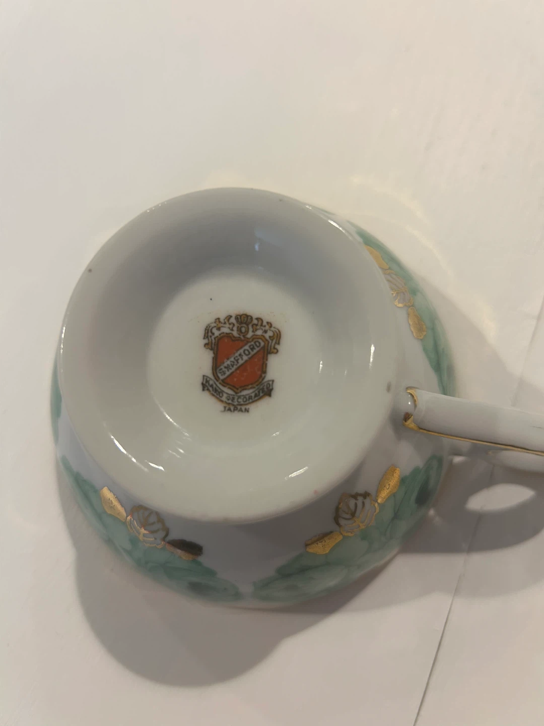 1940s Vintage Shafford Japan Green Cabbage Rose Teacup - photo 5