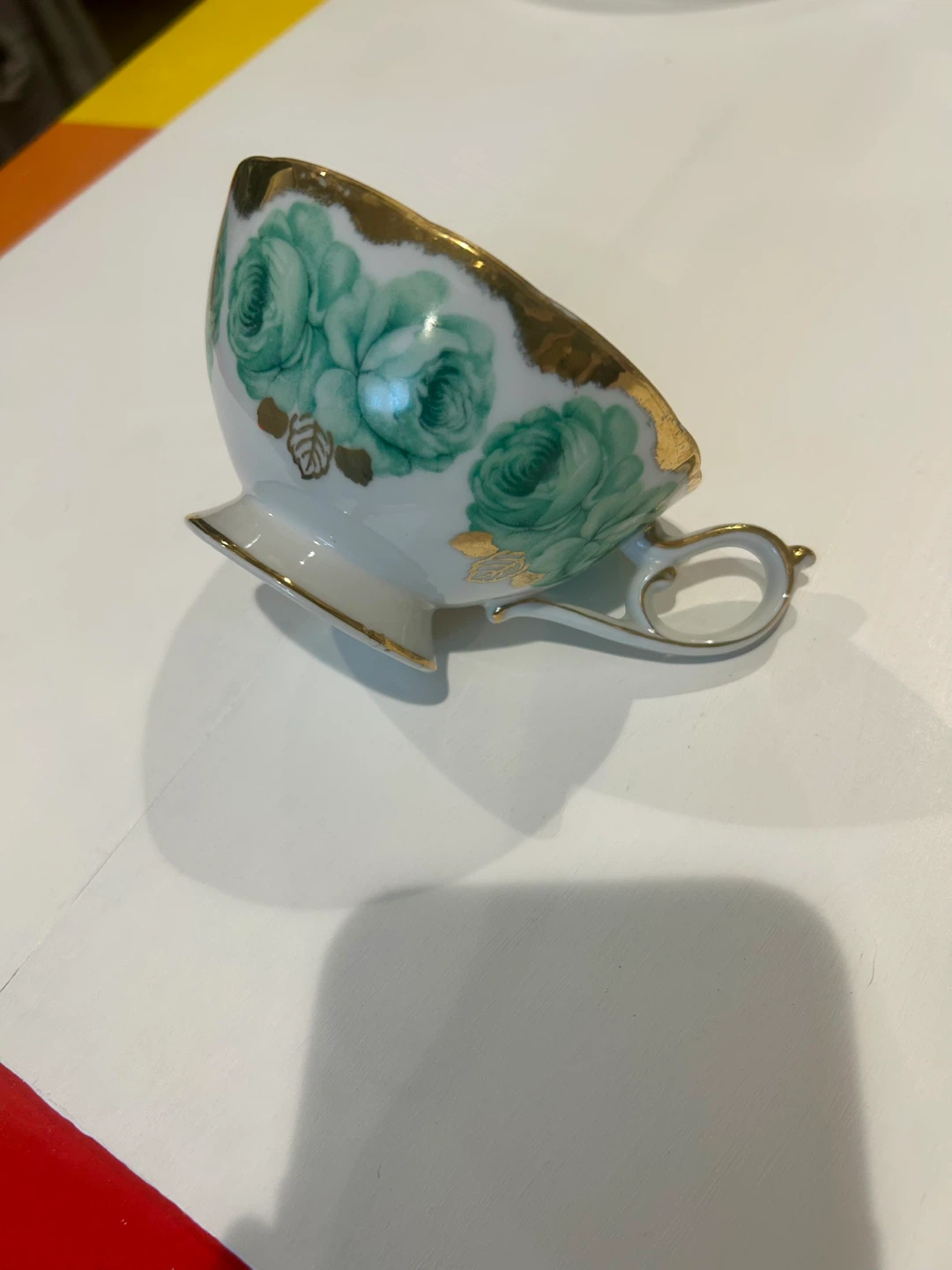 1940s Vintage Shafford Japan Green Cabbage Rose Teacup - photo 2