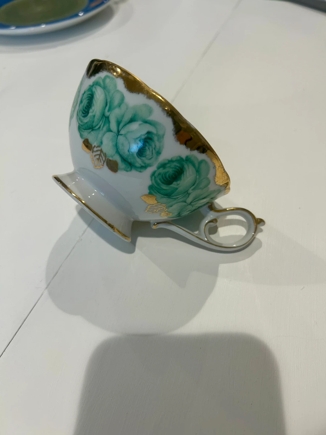 1940s Vintage Shafford Japan Green Cabbage Rose Teacup - photo 3