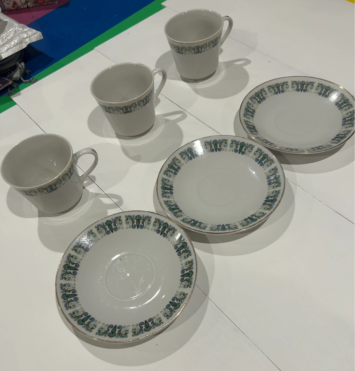 Set of Three Vintage Fine China Tea Cups and Saucers