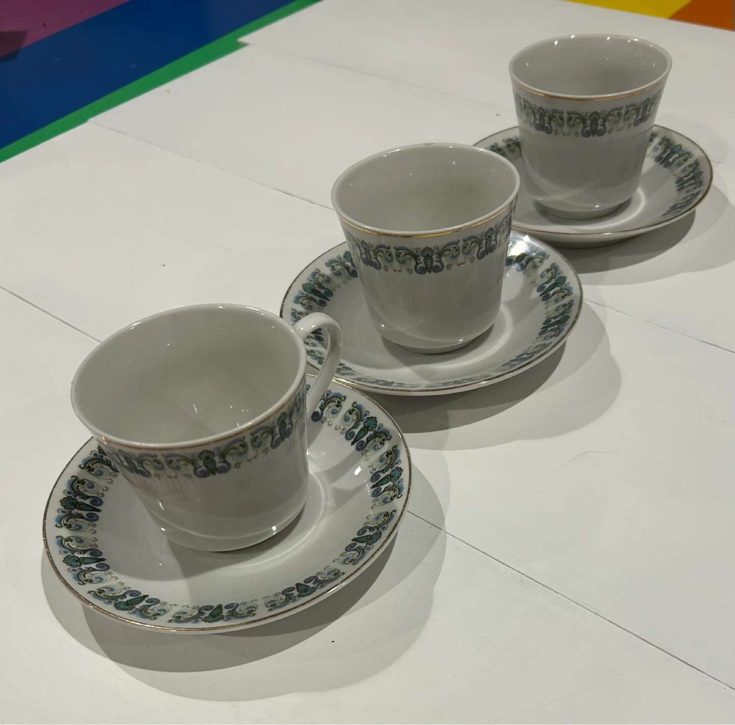 Set of Three Vintage Fine China Tea Cups and Saucers - photo 3