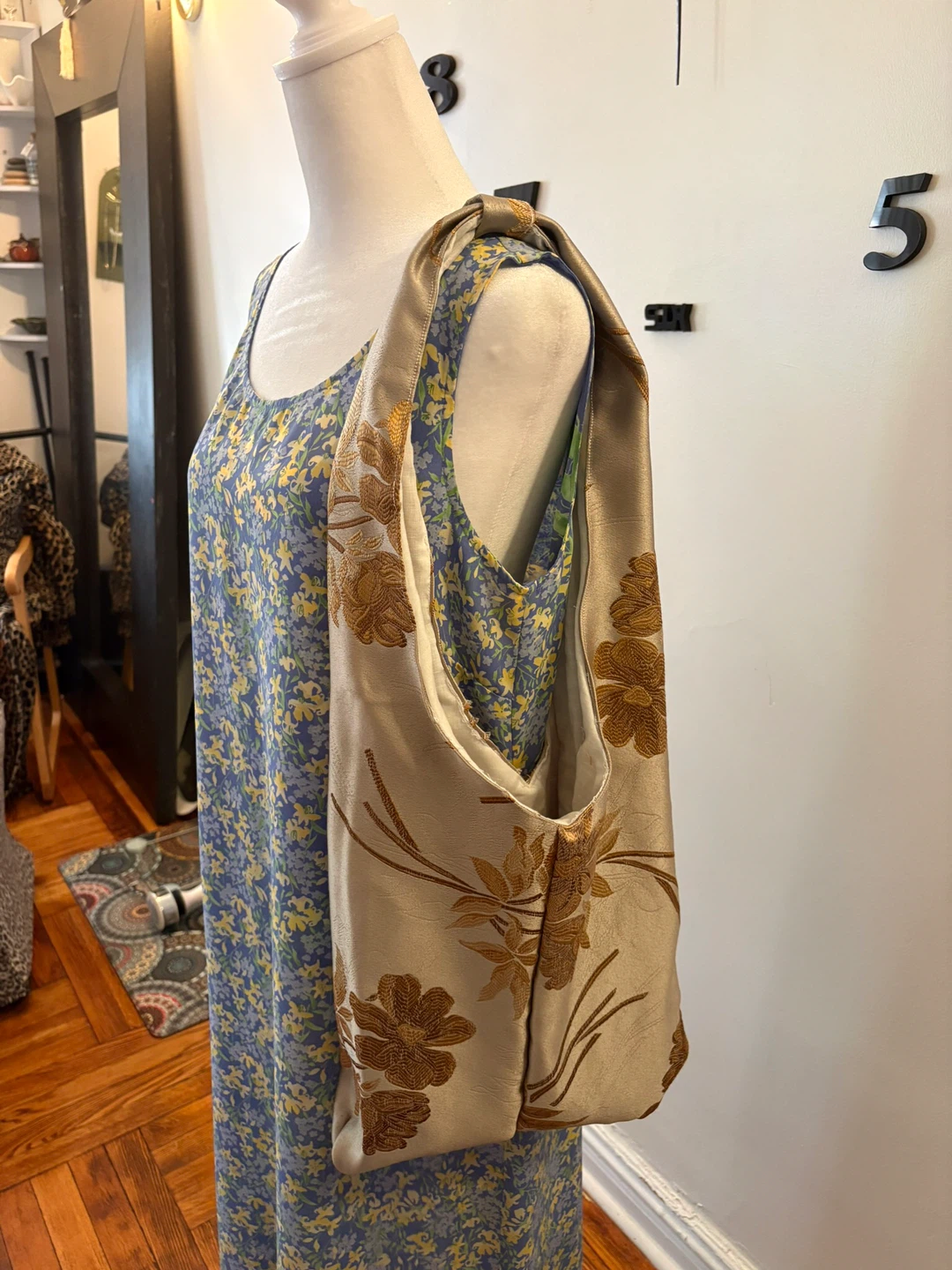 Handmade Gold Floral Embroidered Shoulder Bag