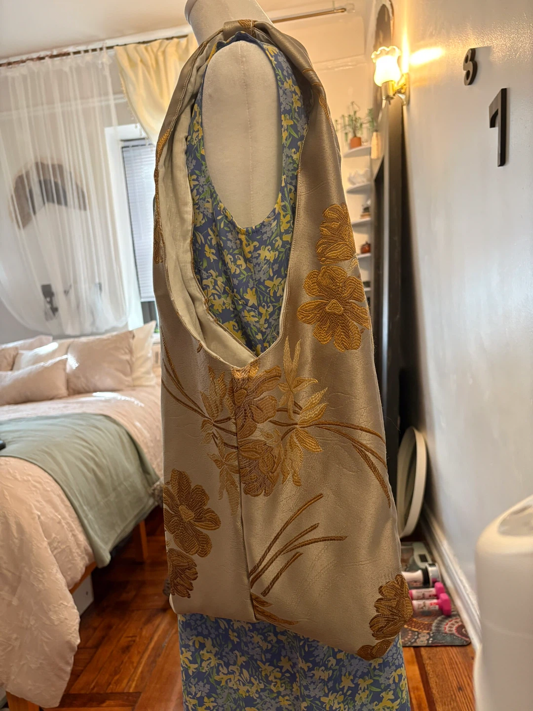 Handmade Gold Floral Embroidered Shoulder Bag - photo 2