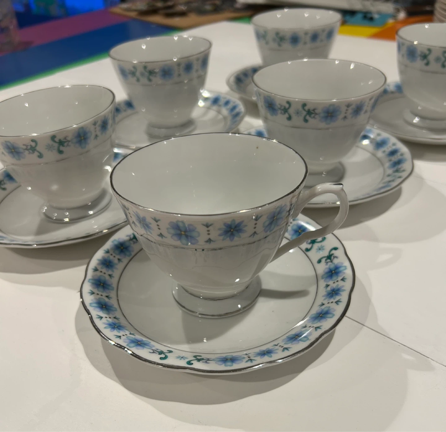 Set of Six Vintage Fine China Tea Cups and Saucers - photo 3
