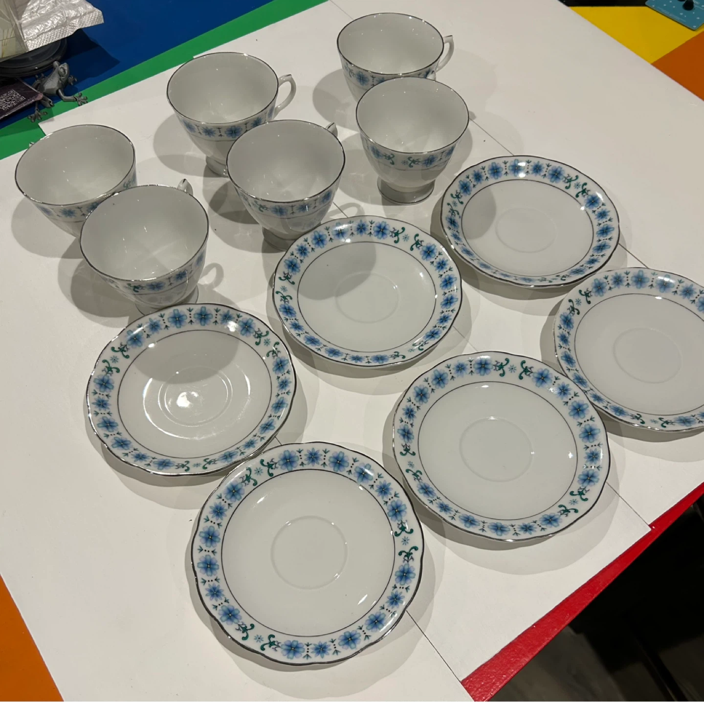 Set of Six Vintage Fine China Tea Cups and Saucers