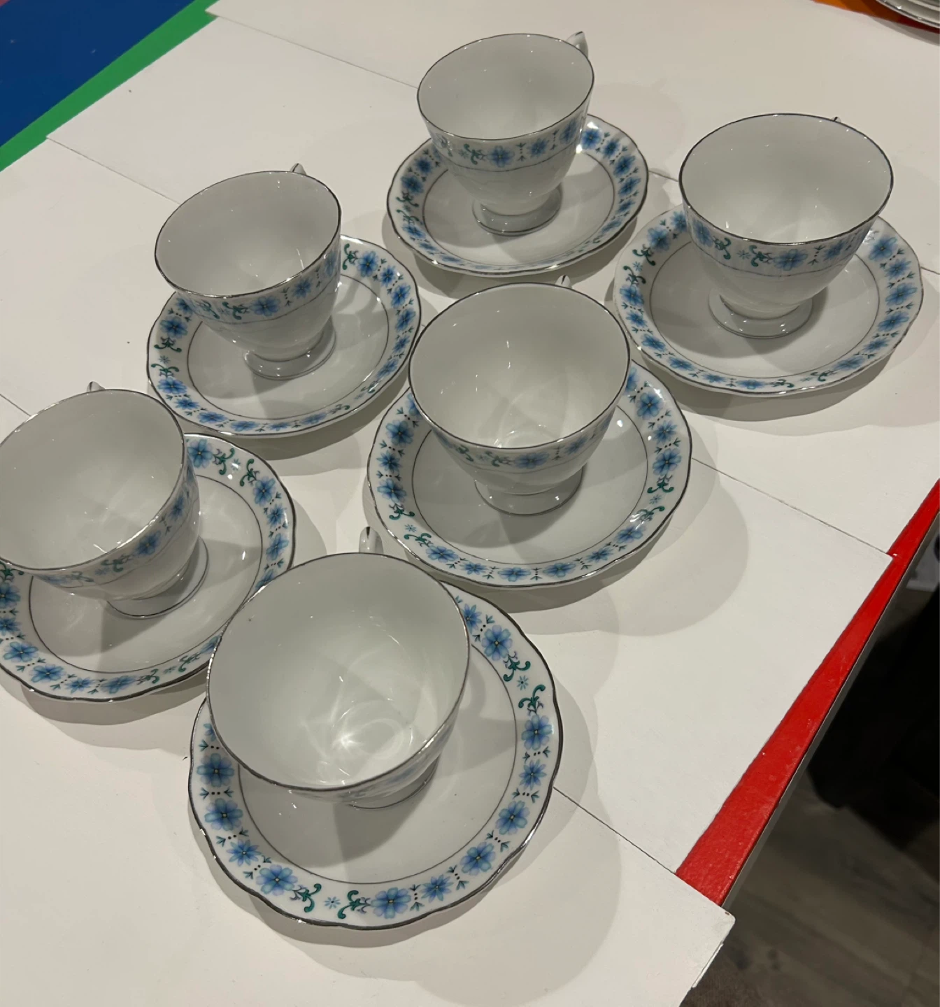 Set of Six Vintage Fine China Tea Cups and Saucers - photo 2
