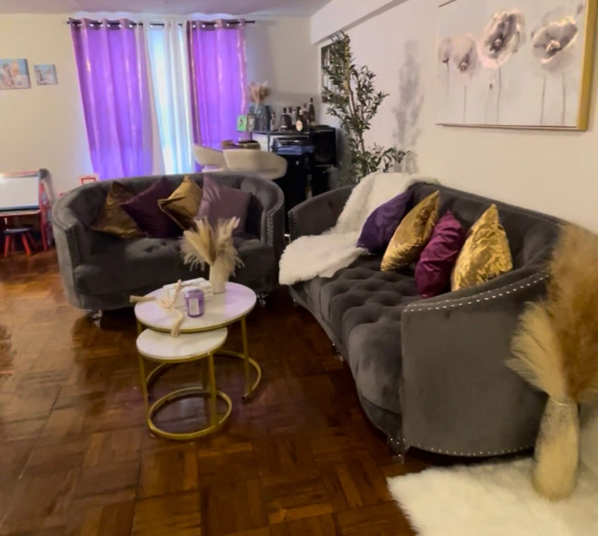Gray Tufted Velvet Sofa