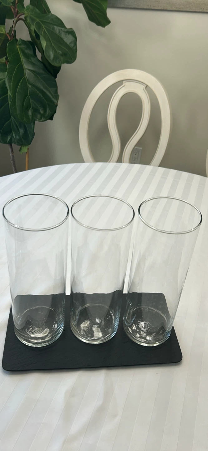 Set of 3 Clear Glass Hurricane Vases - 11” Tall