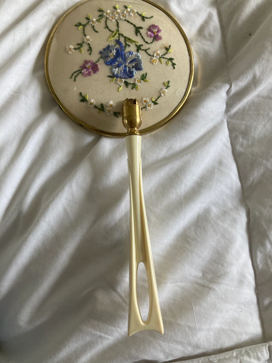 Vintage Embroidered Hand Mirror