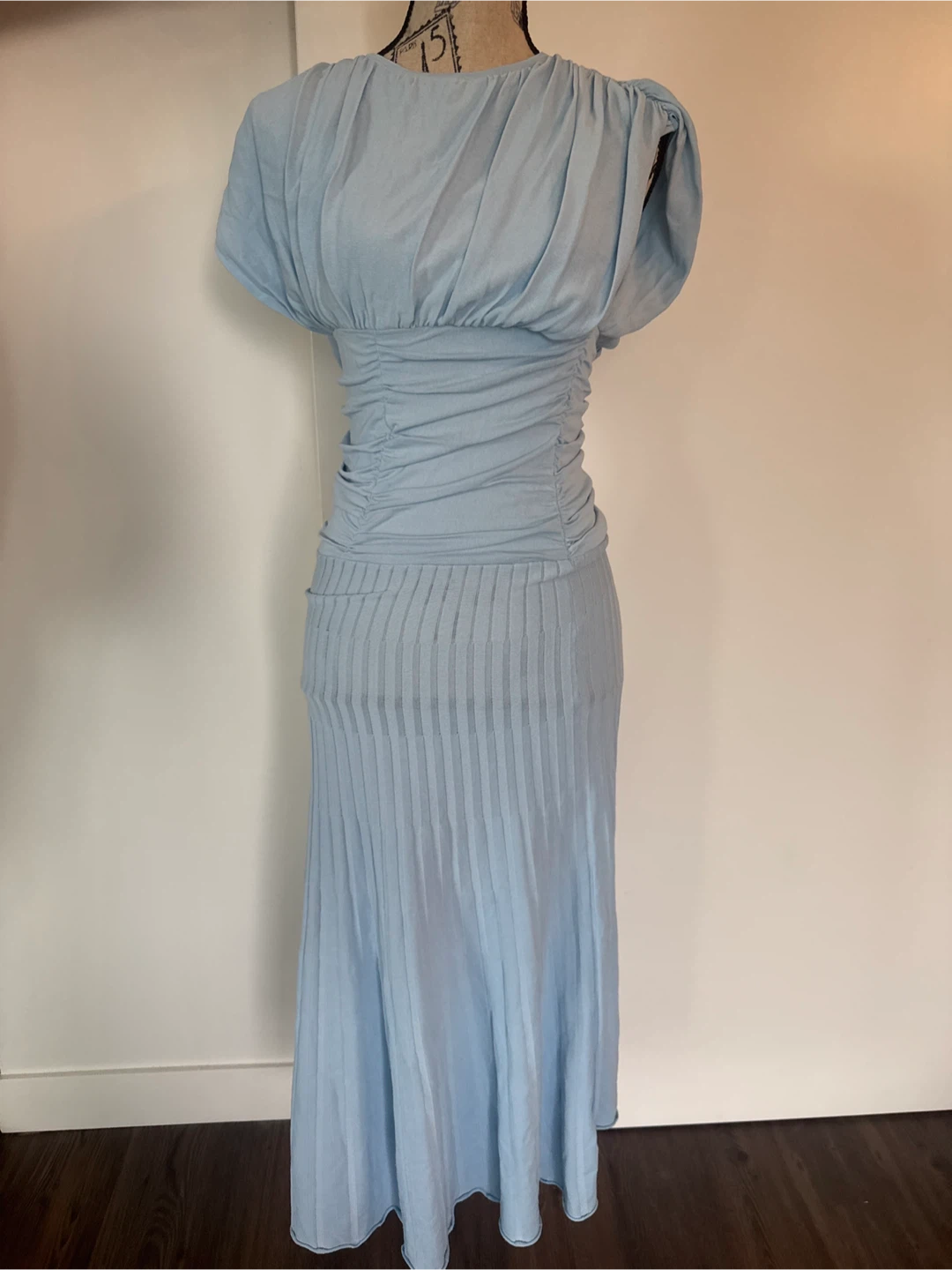 ZARA Light Blue Ruched Midi Dress