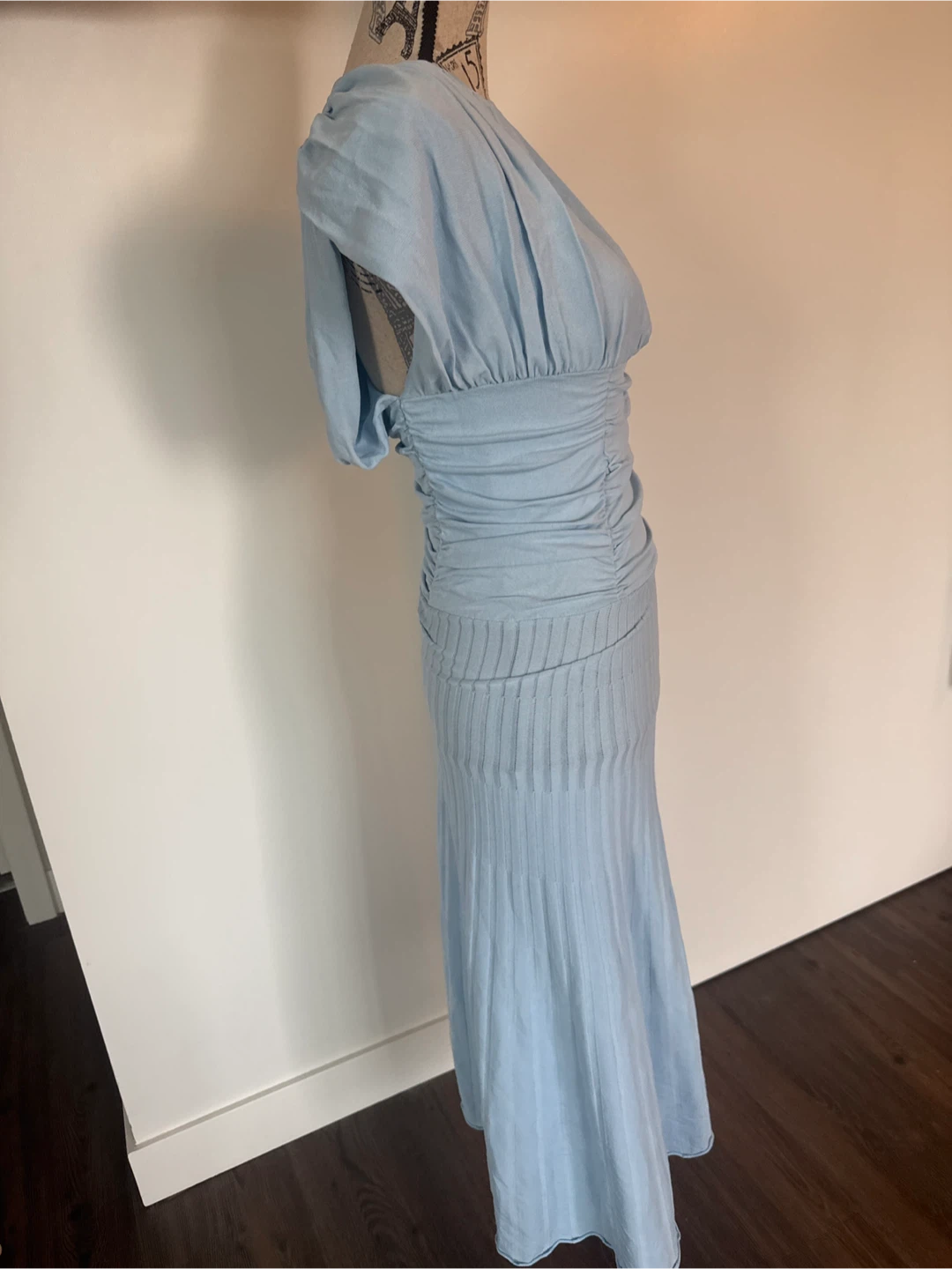 ZARA Light Blue Ruched Midi Dress - photo 3